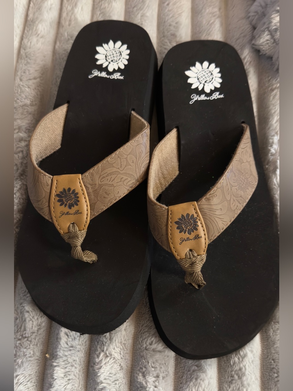 Yellow Box Brown/Gold Floral-Embossed Flip Flop Sandals